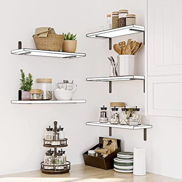 Mardili Shelves Wood Wall Mounted Shelf, Rustic Shelves Set of 5（White）, 42x15x1.5cm