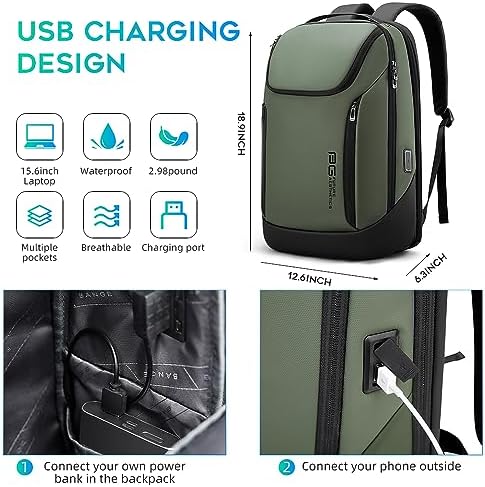 BANGE Business Smart Backpack Waterproof fit 15.6 Inch Laptop Backpack with USB Charging Port,Travel Durable Backpack