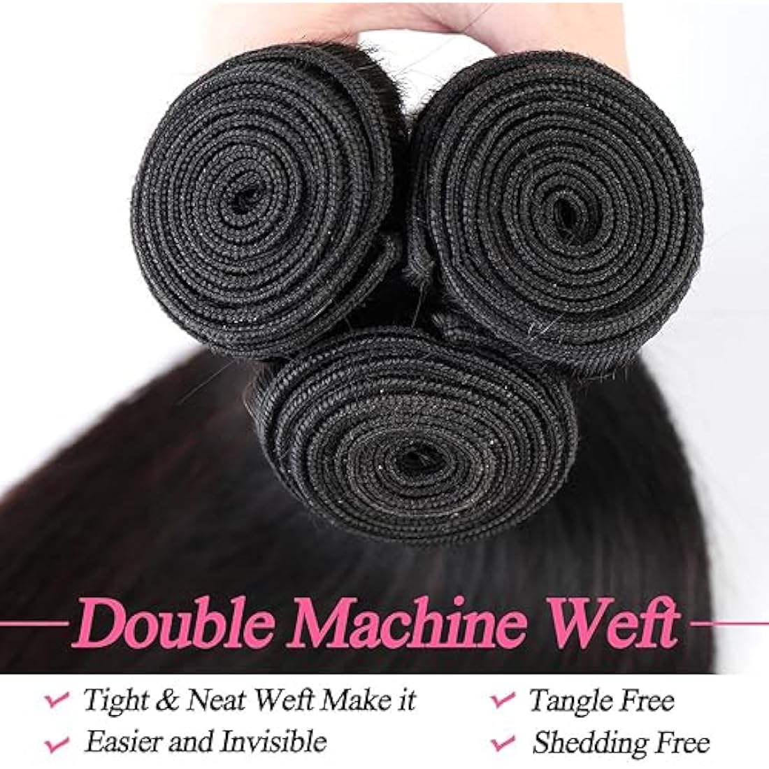 12A Brazilian Straight Human Hair Bundles 100% Unprocessed Virgin Human Hair Extensions 3 Bundles Machine Double Wefts for Women Natural Black Color 26 28 30 Inch