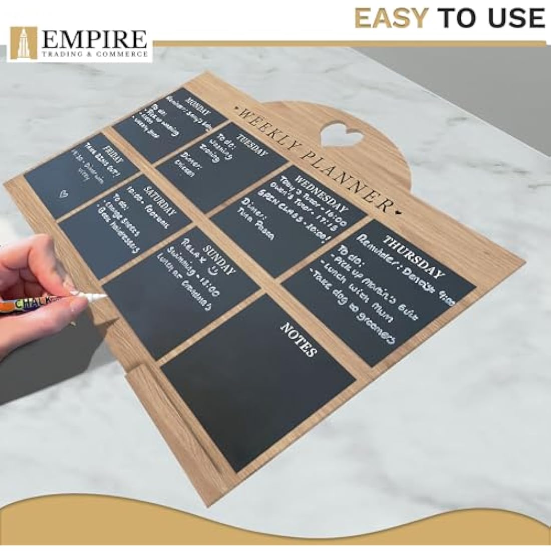 Empire Blackboard Daily Work & Meal Planner - Wall Mounted, Dry Erase, Pen Included, Large Wooden Board with White Cloth