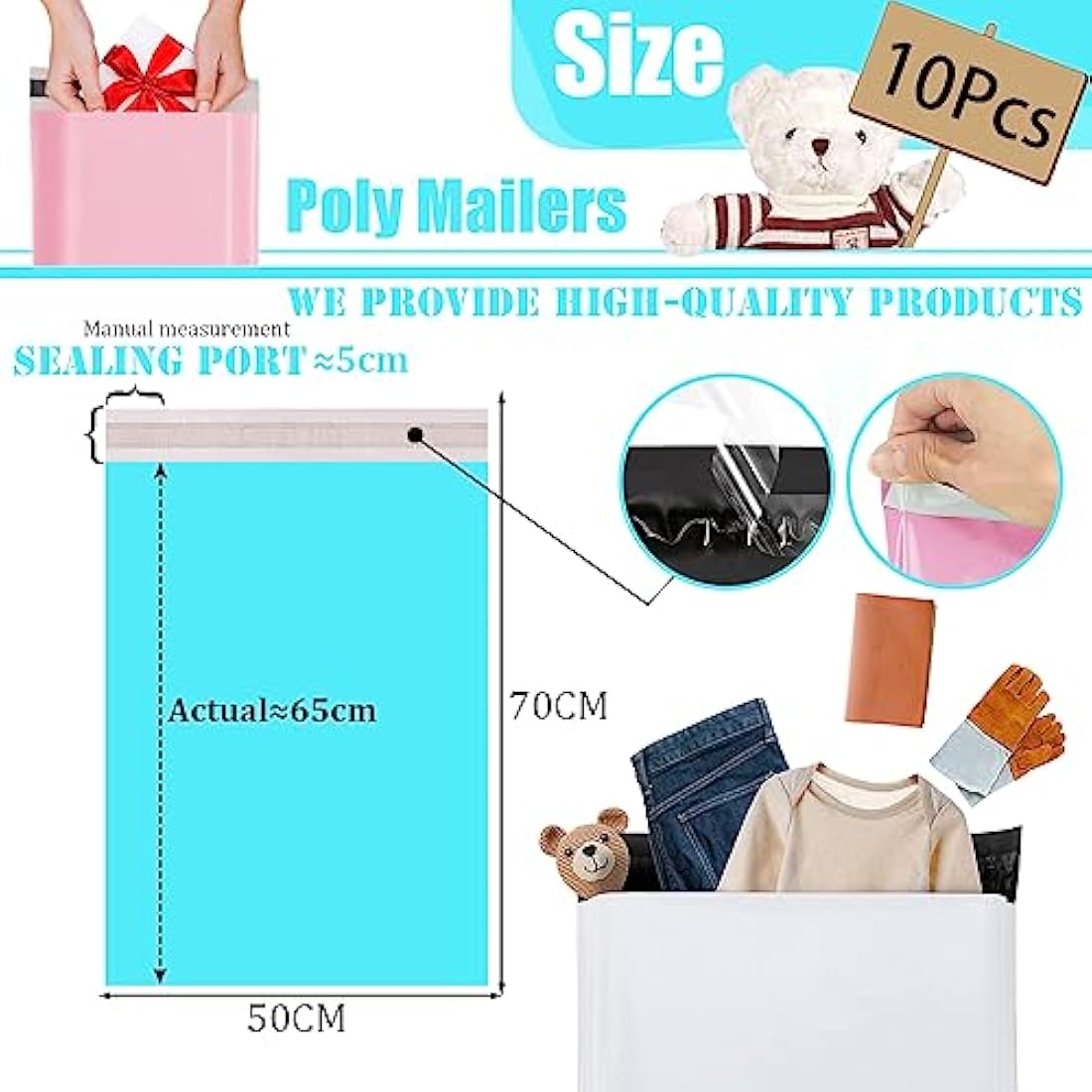 10pcs 50x70cm Blue Vintage Postage Bags - Large Self Seal Poly Postal Mailing Bags for Clothes & Parcels