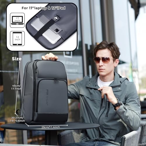 FENRUIEN Expandable Laptop Backpack Business Backpack Men's Laptop Bag 17 Inch for Men and Women Teenagers with Laptop Compartment USB Charging Port Backpack