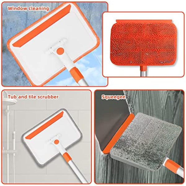 Qaestfy Wall & Skirting Board Cleaner Mop Tool with 122cm Long Handle for Cleaning Baseboard Window Floor Ceiling Bathtub Tub Tile Scrubber Brush Duster with 4 Reusable Pads