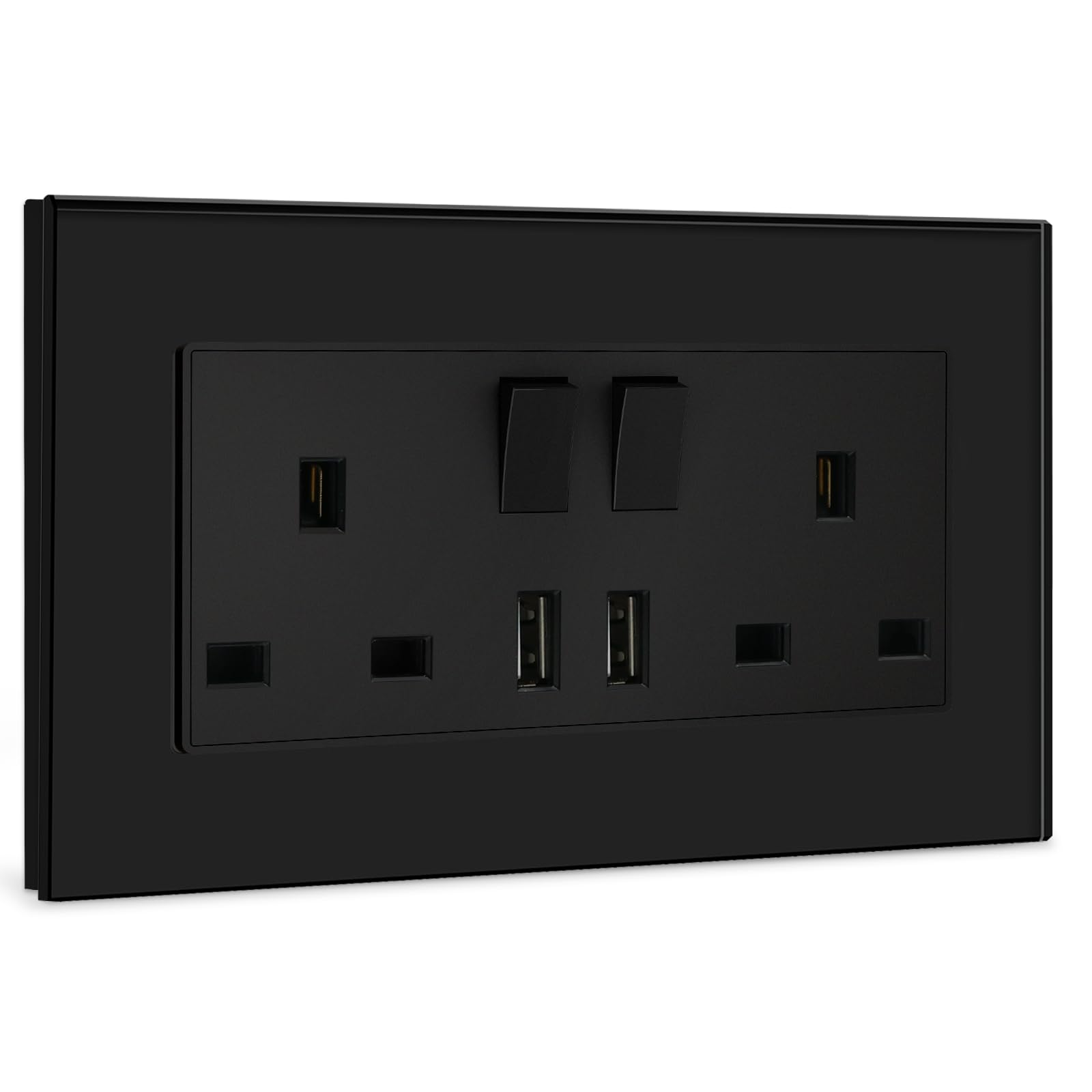 BSEED Double Socket 13A with LED Indicator, Double Switched Wall Socket 2 Gang UK Standard, Electric Switched Plug Power Wall Outlet with Glass Panel, Grey