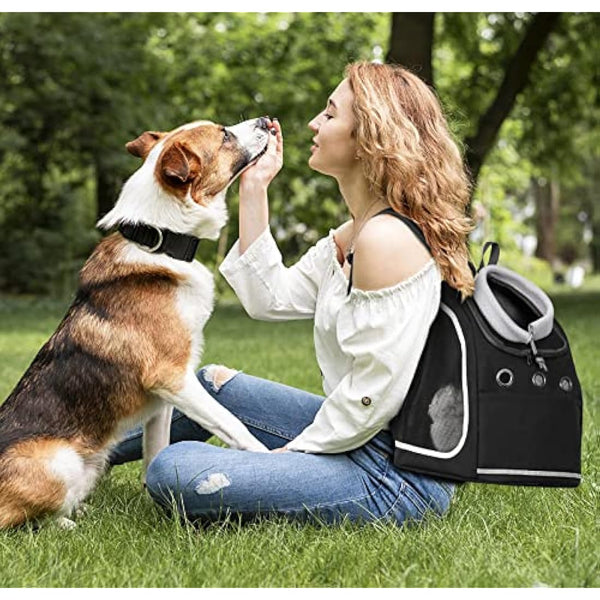 ALLSOPETS Dog Backpack Portable Cat Carrier Bag Travel Pet Backpack for Small Dog Cats Breathable Dog Rucksack Pet Carrying Bag for Travel Hiking Camping Outdoor (Carbon Black)