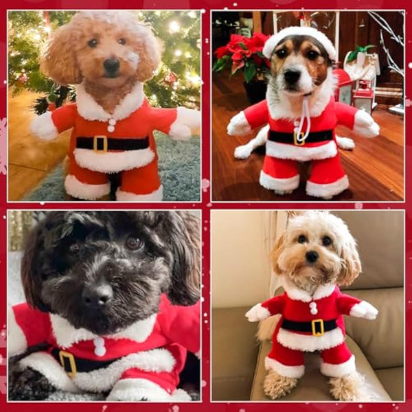 Dog Christmas Costumes with Santa Claus Hat Pet Clothes Suit Xmas Outfits Hoodies for Dogs Puppy Cats Cosplay Holiday Large