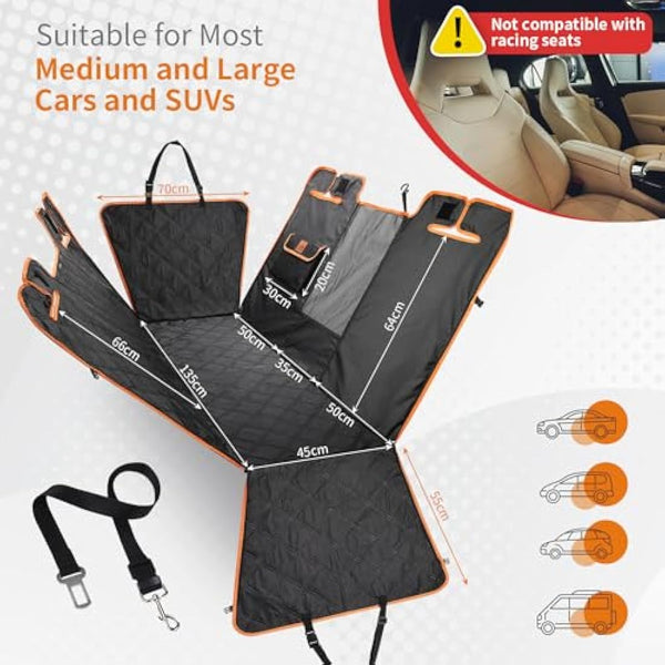 KYG Dog Car Seat Cover Luxury Scratchproof Nonslip Waterproof Dog Hammock for Car with Visual Window Side Flaps Storage Bags Car Seat Cover Rear Fits for Cars/Trucks/SUV XL-size 135 * 175cm