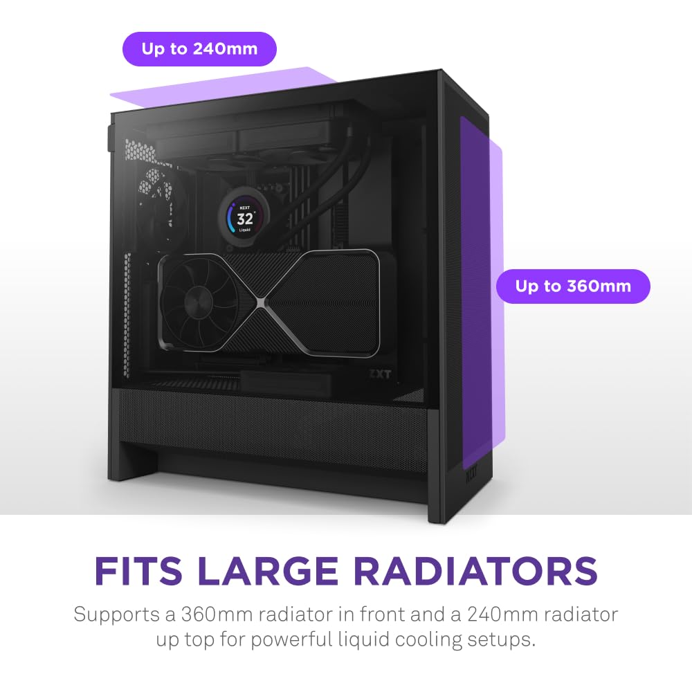 NZXT H5 Flow RGB - Compact ATX Mid-Tower PC Gaming Case - High Airflow - F360 RGB Core (CV) Included - 360mm Front & 240mm Top Radiator Support - Cable Management - Tempered Glass - White