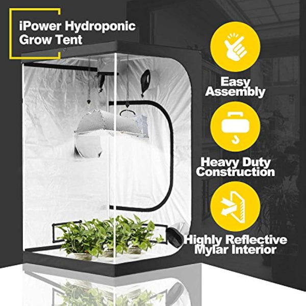 iPower GLTENTM1 Mylar Hydroponic Grow Tent for Indoor Seedling Plant Growing w/Metal Push-Lock Corners, 48 by 48 by 80-Inch, Water-Resistant. Removable Mylar Floor Tray Included