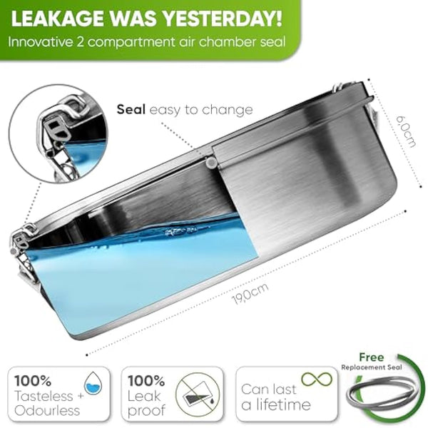 Blockhütte Stainless Steel Lunch Box for Kids and Adults I 1200ml Metal Lunch Box I Metal Bento Boxes with 2 Movable Dividers – Leakproof Lunchbox – Stainless Steel Bento Box with Spare Seal