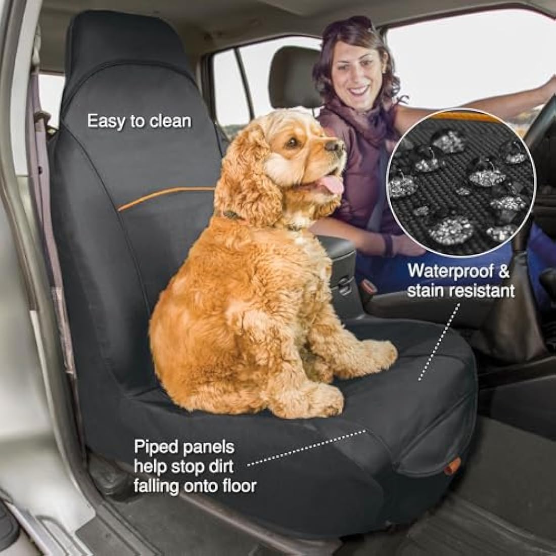 Kurgo Co-Pilot Bucket Seat Cover for Dogs, Dog Front Seat Cover, Pet Seat Protector, Car Seat Cover for Pets, Full Coverage, Black