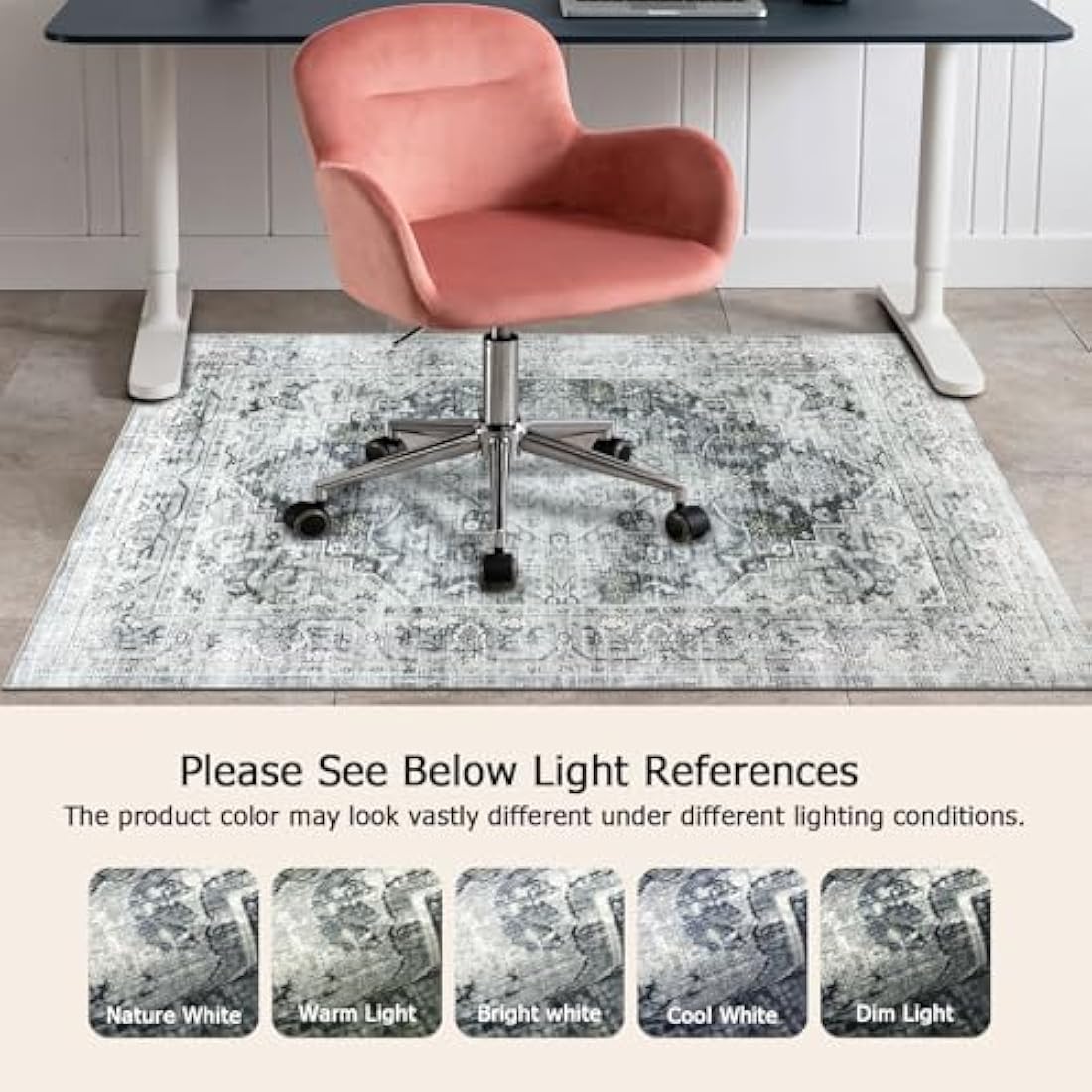 Homcomodar Office Chair Mat for Hardwood Floor 120x150cm Grey, Computer Desk Chair Mat for Hard Floor, Chair Floor Protection Mat Non Slip Rubber Mats for Home Office Chair