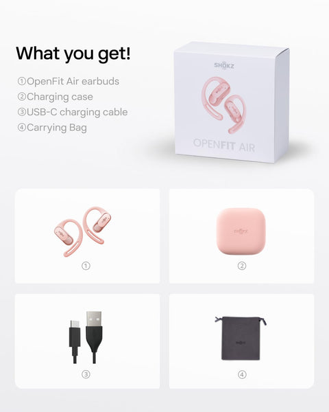 SHOKZ OpenFit Air Open-Ear Headphones, True Wireless Bluetooth Earphones with Mic, Fast Charging, 28h Playtime, IP54 Waterproof for Workout - Black