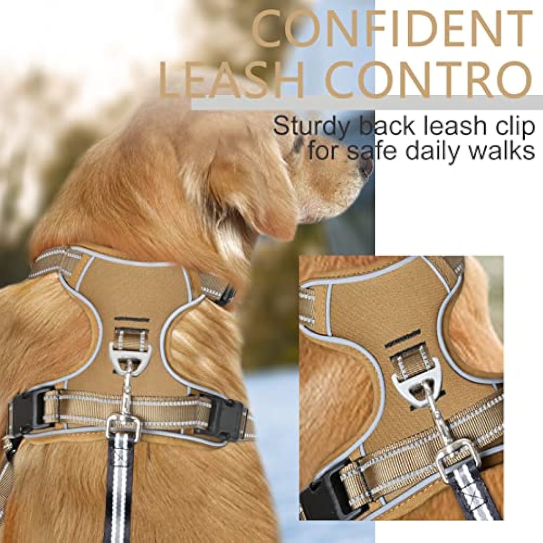 HEELE Dog Harness, No Pull Dog Harness Small, Release on Neck, Front Back Clips Dog Vest Harness Reflective Adjustable Padded, Easy Control Handle for Outdoor Walking Training, Bronze, XS