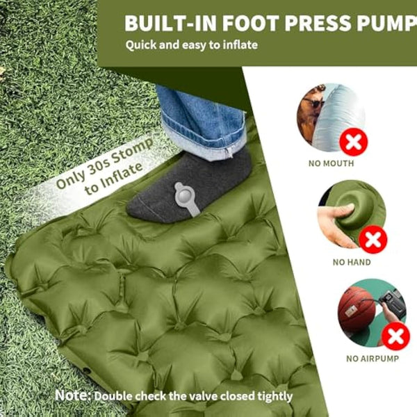 HiiPeak Camping Sleeping Pad, Ultralight Camping Mat with Pillow Built-in Foot Pump Inflatable Sleeping Pads Compact for Backpacking Hiking Traveling Tent (Green)