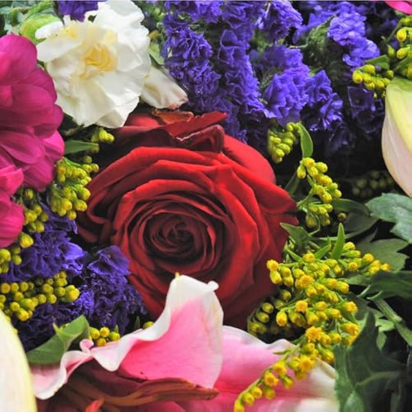 Homeland Florists Superb Mixed Fresh Flower Bouquet with a Single Large Naomi Velvet Rose at its Heart, Large, Red