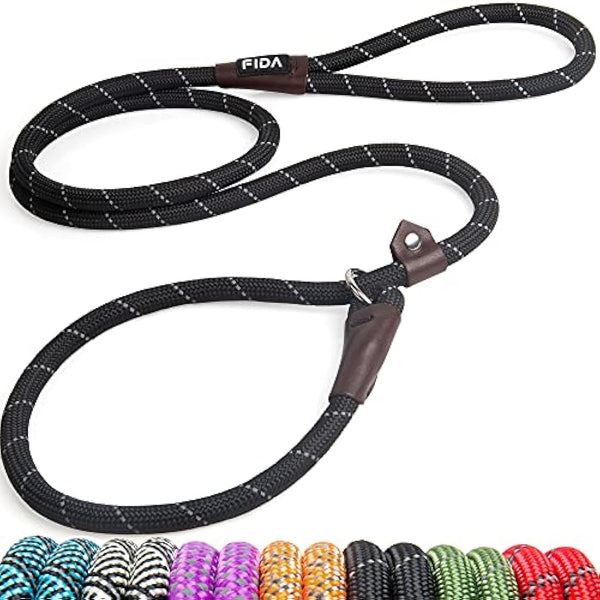 Fida Slip Lead for Dogs | 1.8m, One-Size-Fits-All, Slip-On Rope Lead. Easy to Slip On, No Collar or Harness Needed. Durable & Weather Resistant Climbers Rope with Reflective Stitching (Pack of 5)