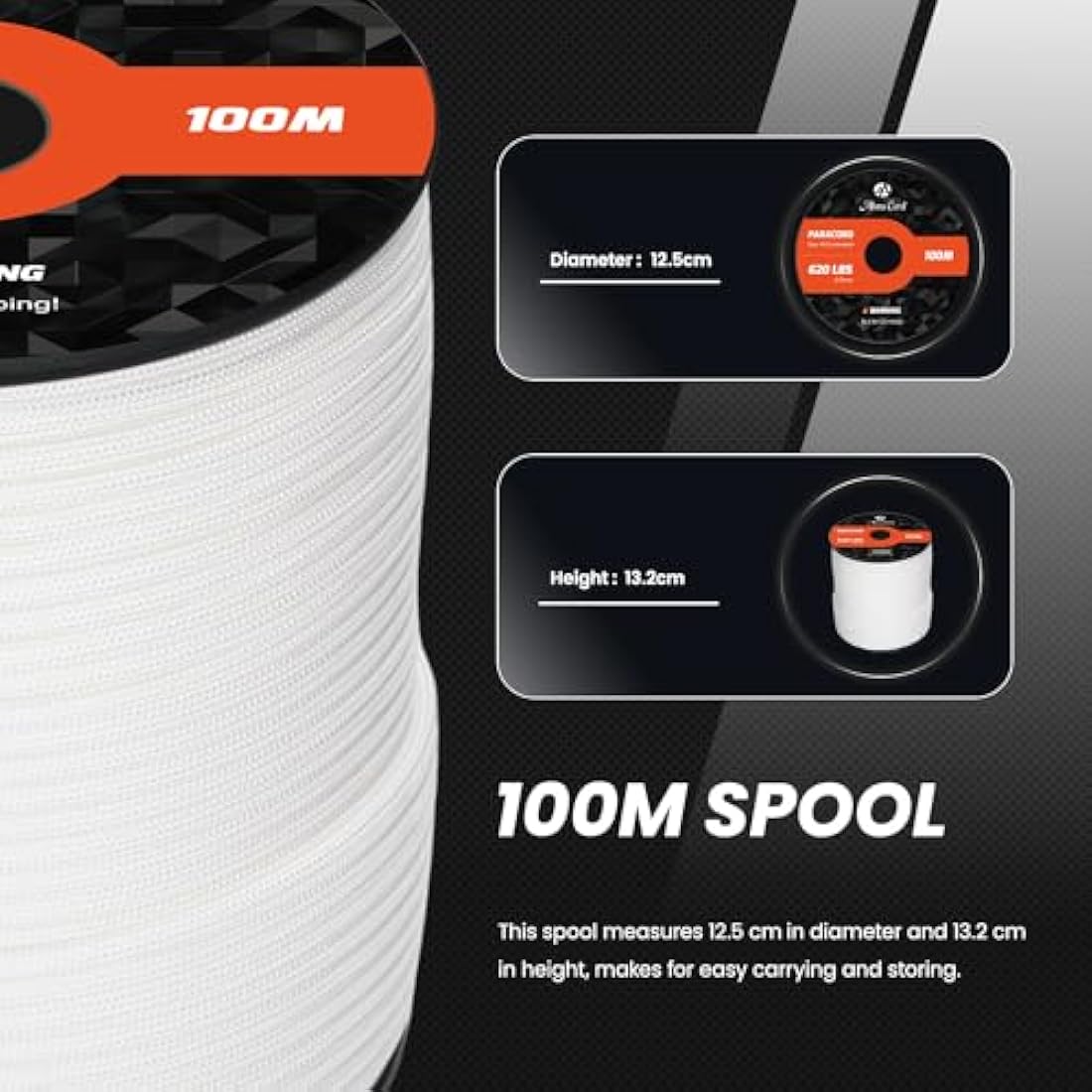 Abma Cord Paracord 4mm 100m 100% Nylon Rope 9 Strands Type III Parachute Cord for DIY, Camping, Survival, Outdoor - Max. 280kg - White