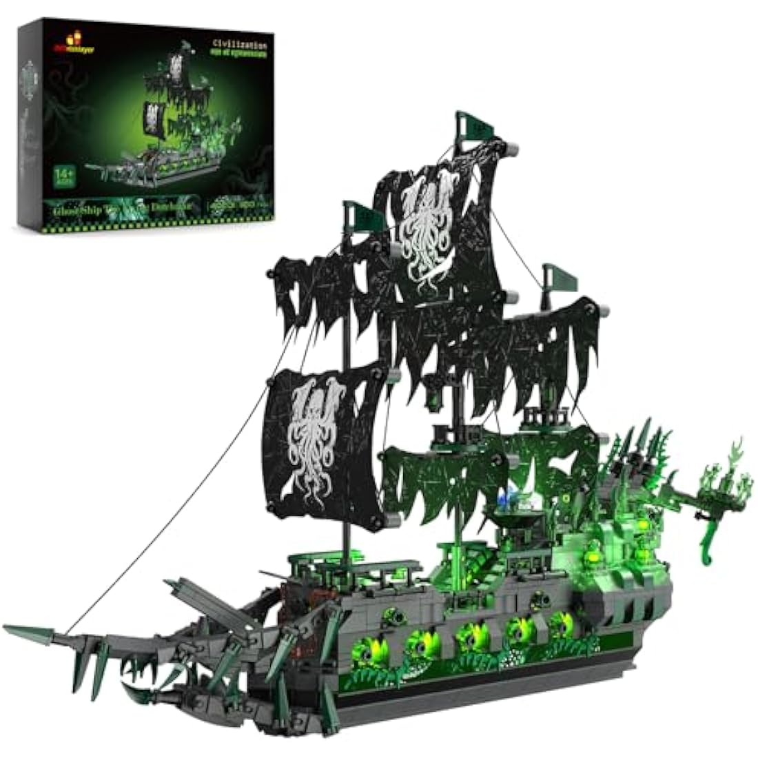 JMBricklayer Ghost Pirate Ship Building Block Toy with Lights, 40001 Flying Dutchman Brick Model to Build for Adults Men, Sail Boats Construction Toy Collection Decor Gifts for Childs 14+ (1100Pcs)