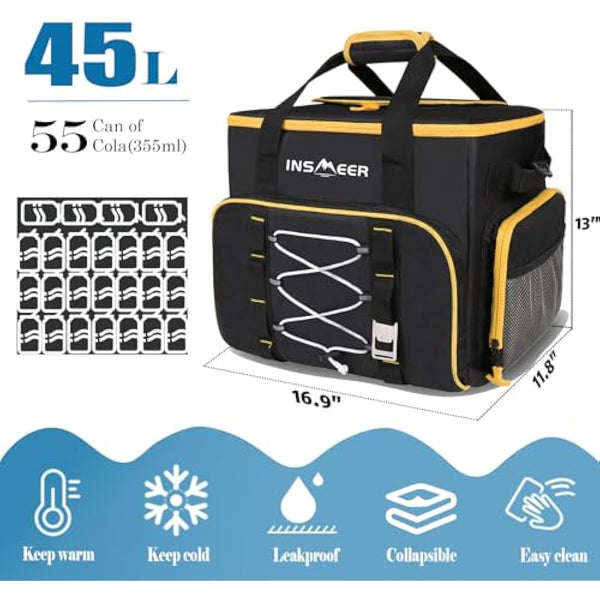 INSMEER Large Cooler Bag 55 Cans, 45L Large Capacity Insulated Cool Bag, Foldable Storage Bag Leak-Proof Thermal Bag XXL with Bottle Opener for Shopping/Camping/Beach/Picnic