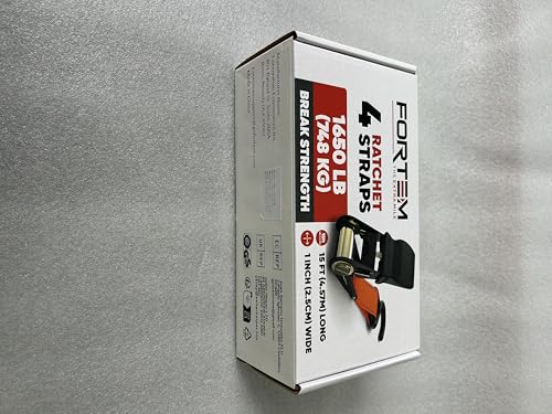 FORTEM Ratchet Straps, 748kg Break Strength, 4 Pack 4.6m x 2.54cm Tie Down Strap Set, 4 Soft Loops, Motorcycle Straps Tie Downs, Cargo Cam Buckles, Rubber Handles, Carry Bag