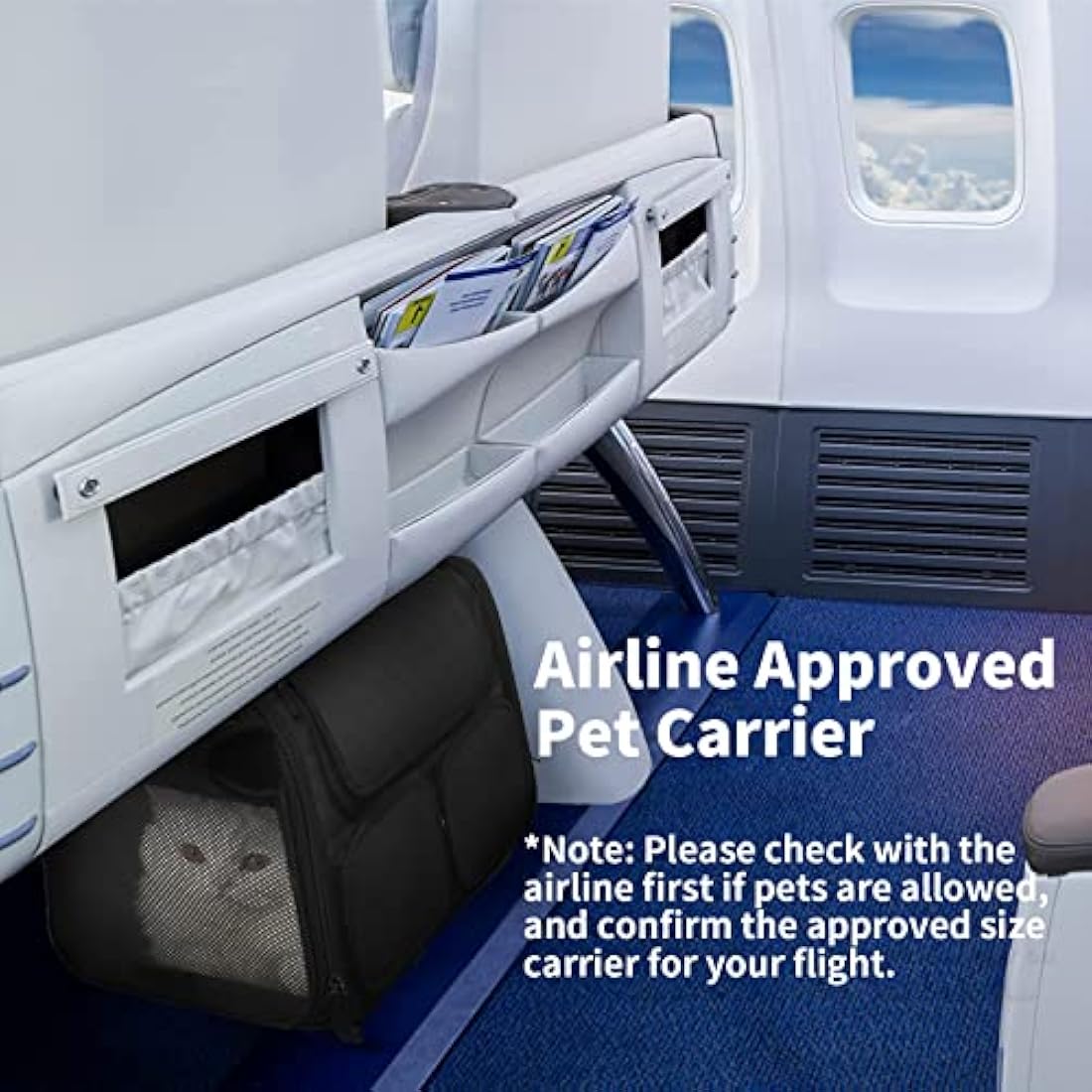 FUKUMARU Cat Carrier, 4 Mesh Windows Small Dog Carrier, 4 Storage Pockets Cat Travel Bag, Under 6.8 Kg Airline Approved Pet Carrier, Rollable Cover for Nervous Cats, Black