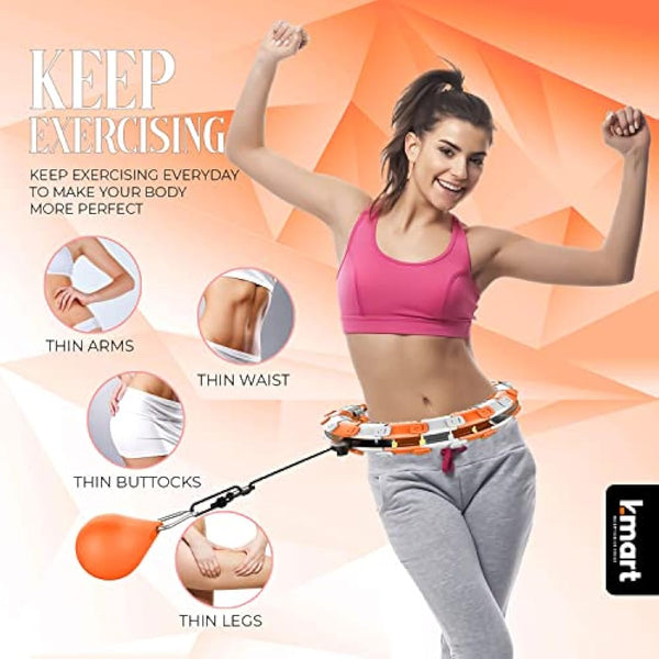 K-MART Smart Hula Ring Hoops, Weighted Hula Circle 24 Detachable Fitness Ring with 360 Degree Auto-Spinning Ball Gymnastics, Massage, Adult Fitness for Weight Loss