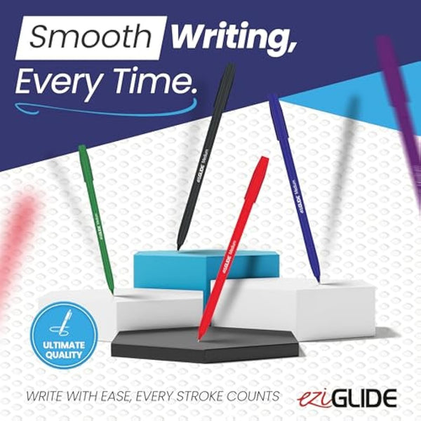 Eziglide 50-Pack Ballpoint Pen Set, Purple – Medium Point Nib (1.0mm) for Fine Ballpoint Precision & Easy Grip – Bulk Pens, Ideal for Home, Office, Work, Exams & School Supplies