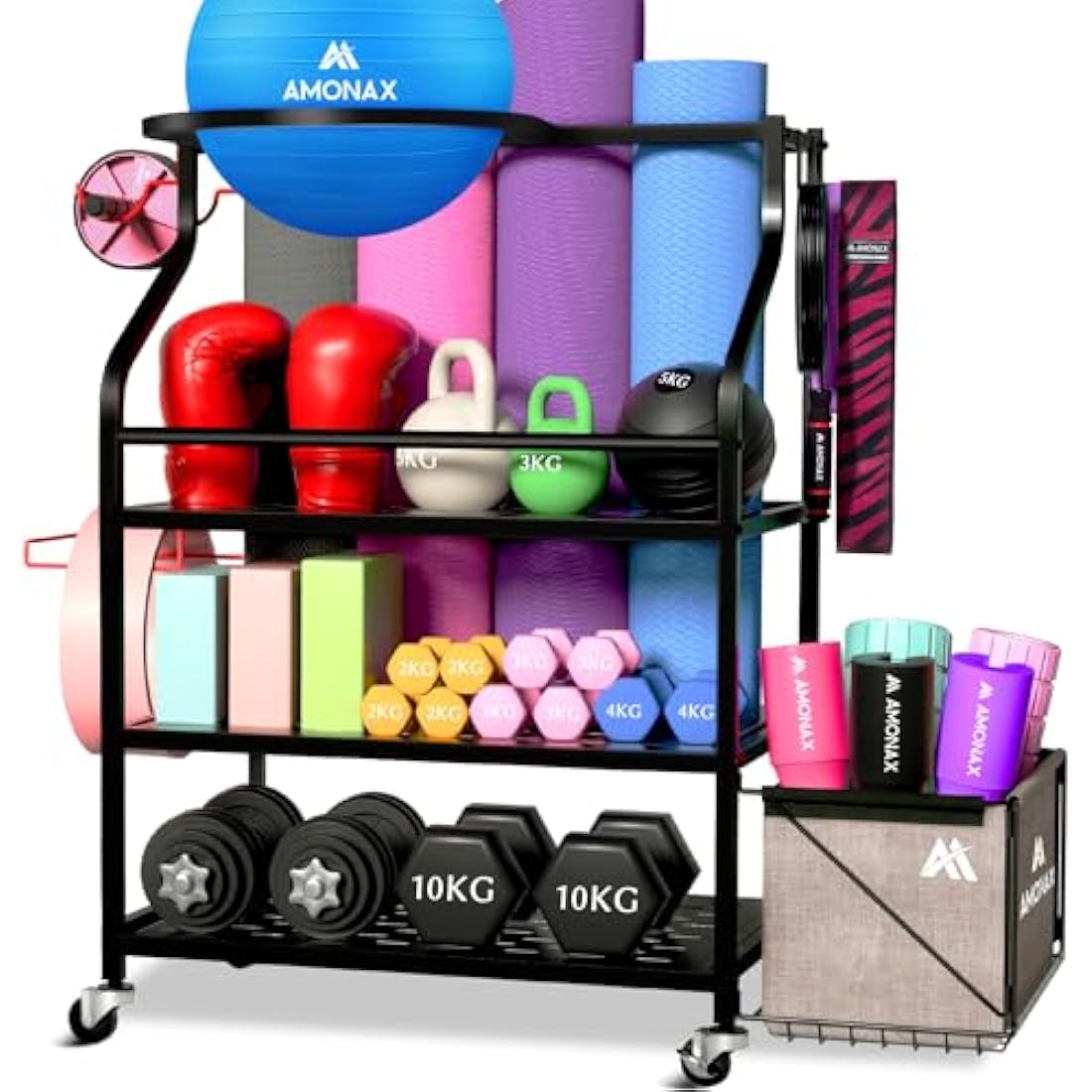 Amonax Home Gym Storage Dumbbell Rack, Weight Stand Kettlebell Rack Yoga Mat Holder Rack for Barbell Pad Resistance Band Foam Roller, Fitness Accessories Organizer Workout Equipment for Women