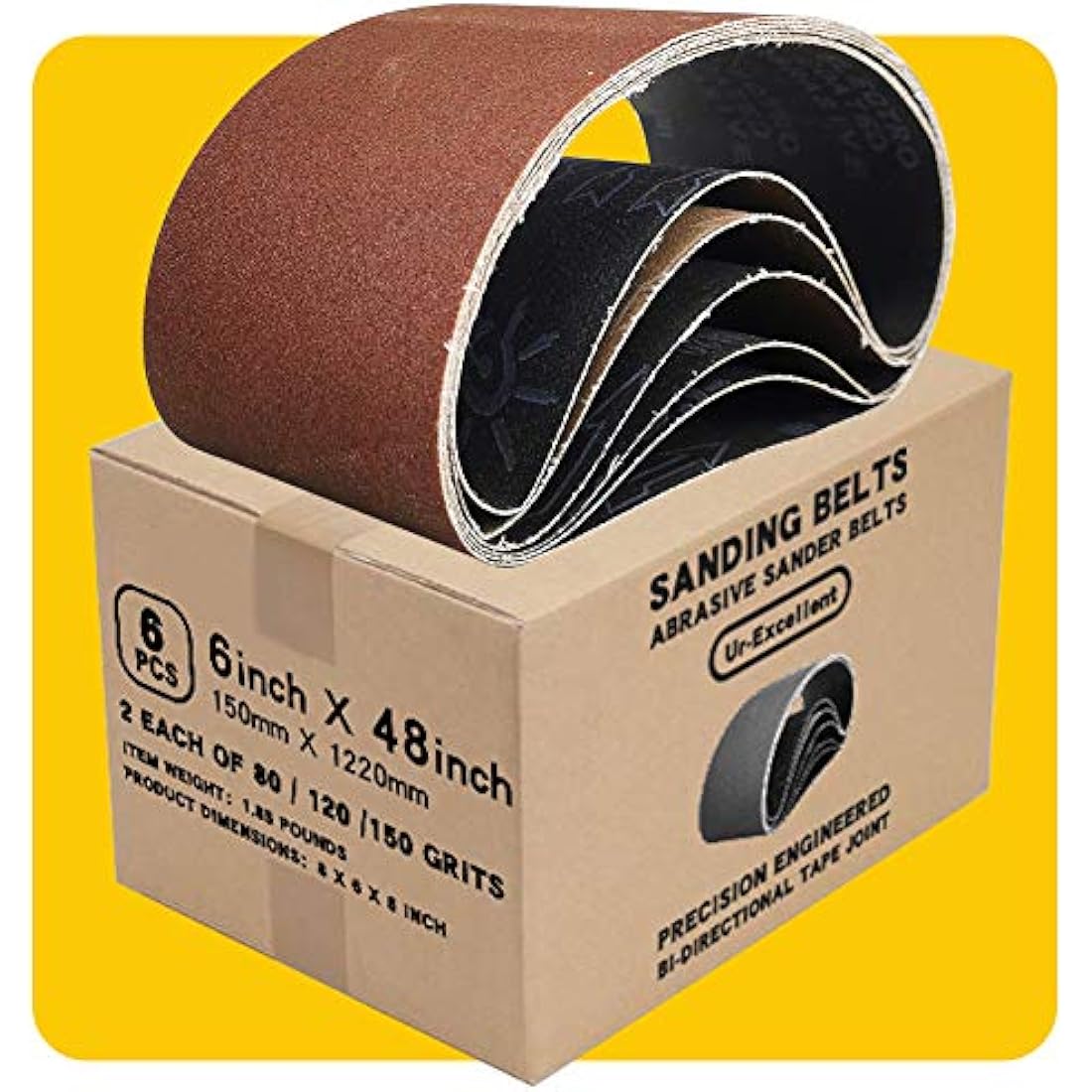 150mm x 1220mm 150mmx1220mm Sanding Belt Assorted Pack,6 Pcs(2 Each of 80 120 150 Grits) Aluminum Oxide for Sander
