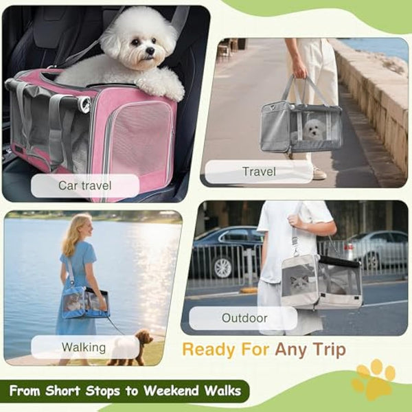 ALLSOPETS Foldable Cat Carrier Bag, Soft-Sided Pet Carrier for Small Dogs and Cats up to 9 Kg, Portable Dog Travel Bag for Vet Visits Car Plane Outdoor Travel (Frost Grey)