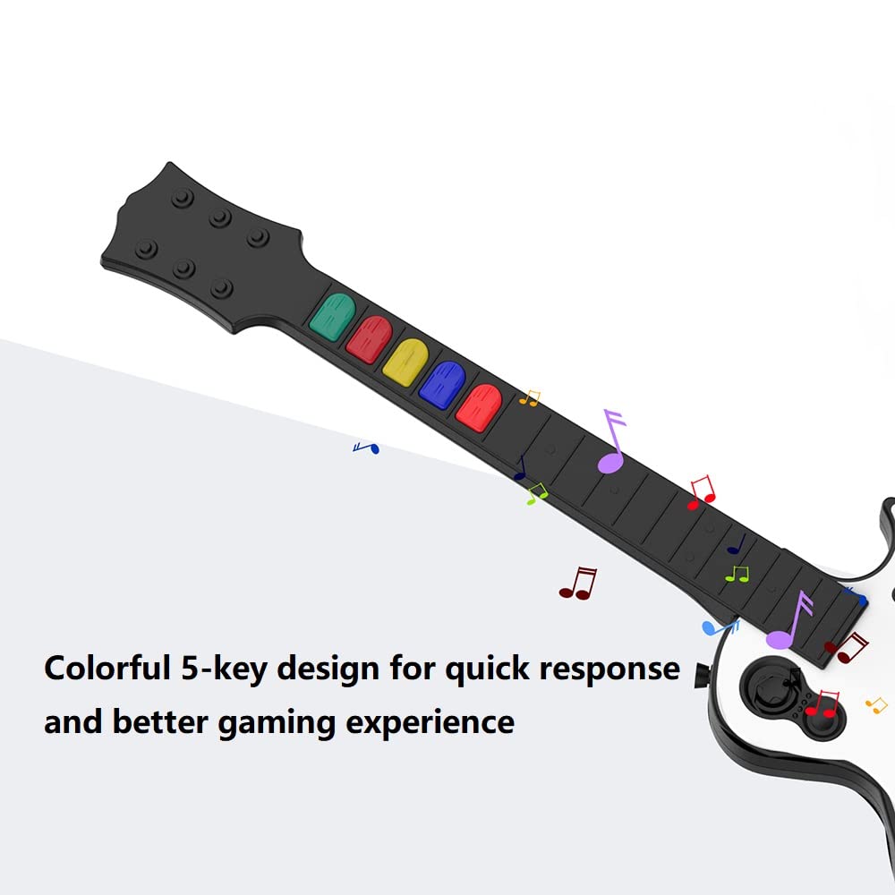 NBCP Wireless Guitar Controller for PC & PS3 - Guitar Hero 3/4/5 & Rock Band 1/2 Games - With Straps & Wireless Dongle, White