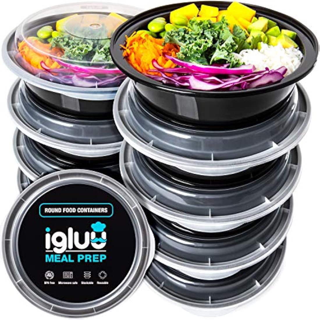 Igluu Meal Prep Containers Reusable 30 Pack Round 828ml (28oz) BPA-Free Food Prep Containers with Airtight Lids – Durable Plastic, Stackable, Microwave, Freezer & Dishwasher Safe