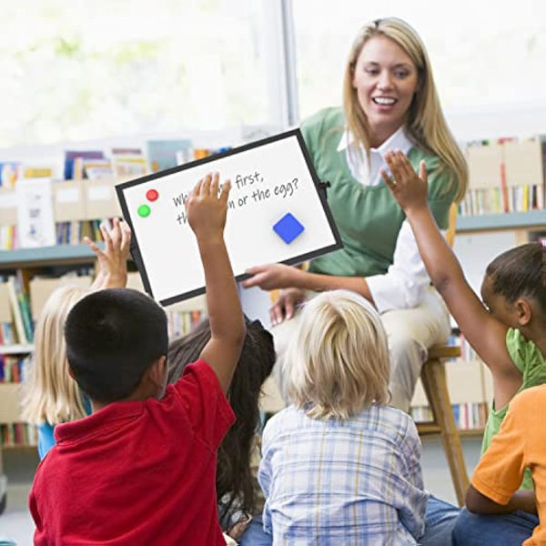 OWill Black Dry Erase Whiteboard, 30 X 40 cm Magnetic Desktop Whiteboard with Stand, A3 Small White Board with 8 Pens, Portable Double-Sided White Board Easel for Drawing School Supplies