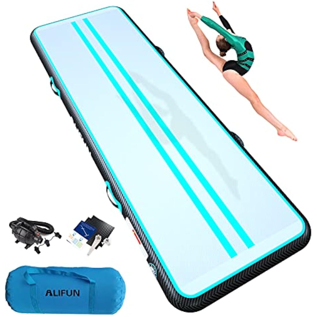 ALIFUN Inflatable Air Tumbling Mat Gymnastics Tumble Mat 6FT 10FT 13FT 16FT 20FT Training Mat Thick 10CM 20CM with Electric Air Pump