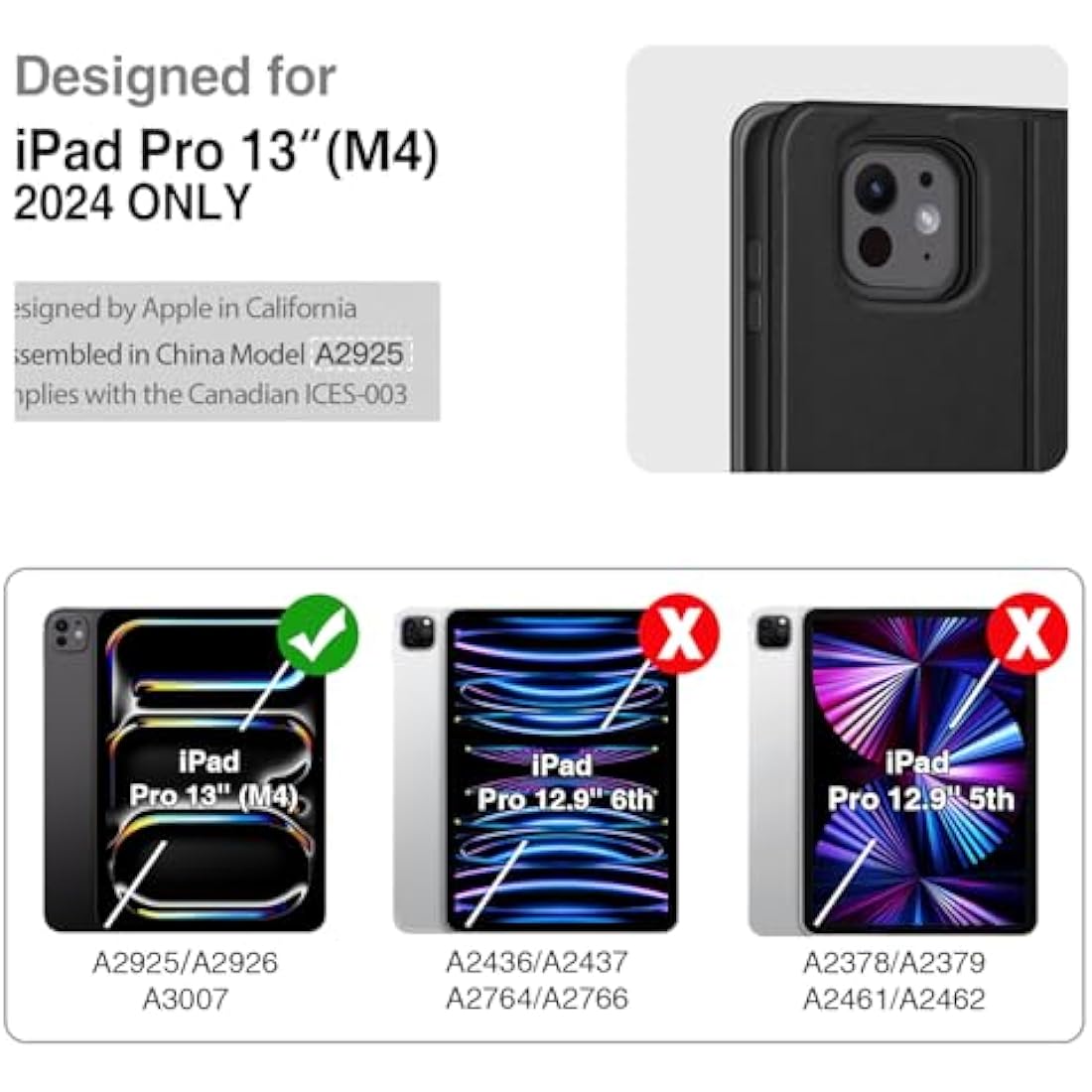 Antbox Case for iPad Pro 13 inch Case (M4) 2024 with Built-in Pencil Holder Supports Pencil Pro and Pencil (USB-C) Auto Sleep/Wake Function PU Leather Cover for iPad Pro 13'' (Black)