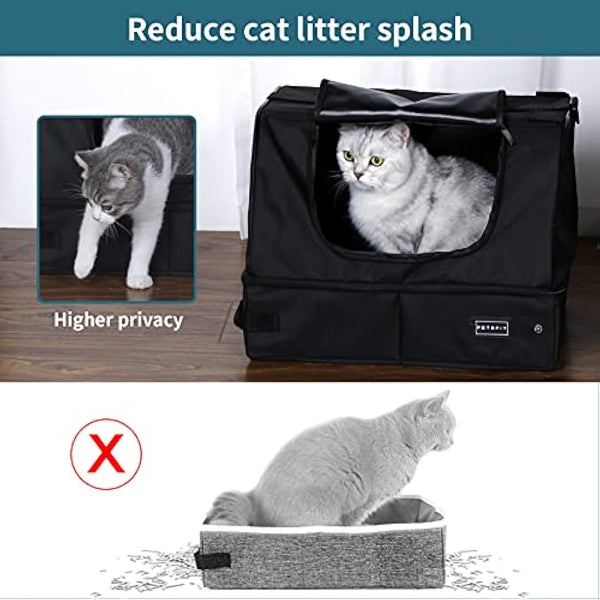 PETSFIT Portable Cat Litter Box - Removable and Washable 2-Layer Leak-Proof Lining, Scratch-Resistant Fabric with Sturdy Support Frame, Travel & Collapsible Cat Litter Box,Black