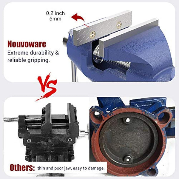 Nuovoware Table Vise 70mm, 360° Swivel Base Universal Home Portable Bench Clamp, Clamp-on Vise Bench Clamps Fixed Tool for Woodworking, Metalworking, Cutting Conduit, Drilling, Sawing, Blue
