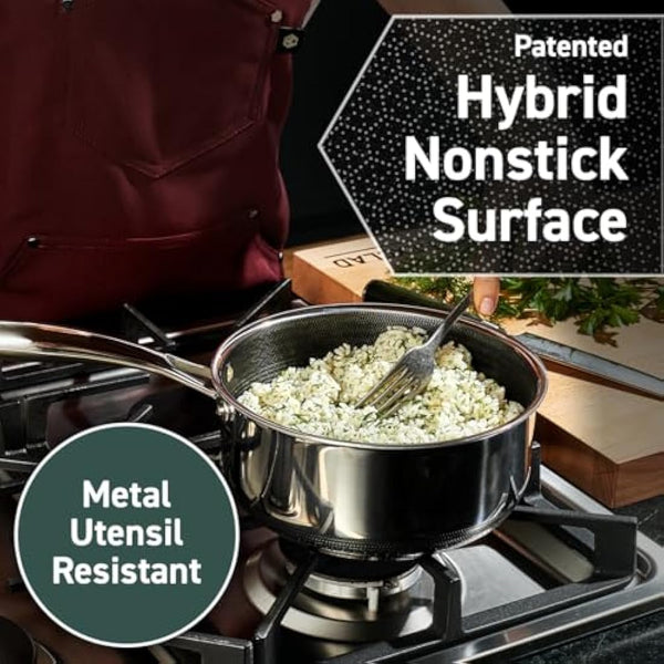 HexClad Hybrid Nonstick 2-Litre Saucepan with Tempered Glass Lid, Stay-Cool Handle, Dishwasher-Friendly, Oven-Safe Up to 480°C, Induction Ready, Compatible with All Cooktops