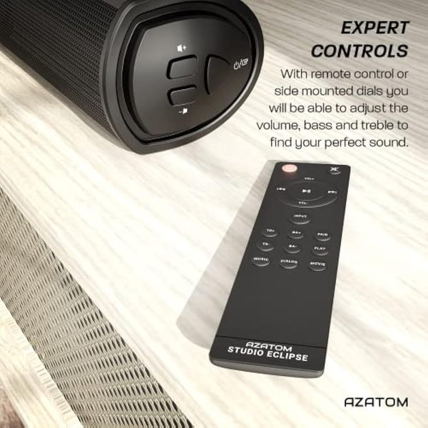 AZATOM Soundbar with Built-In Subwoofer | 180W Surround Sound | Bluetooth, Large Remote & Optical Cable Included | Home Theatre Audio System Perfect for Living Rooms and Bedrooms Studio Eclipse