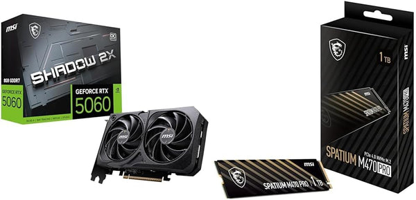 MSI GeForce RTX 5060 8G SHADOW 2X OC Graphics Card GDDR7, PCIe 5.0, HDMI 2.1b, DP 2.1b SPATIUM M470 PRO SSD 1TB - PCIe 4.0 NVMe M.2 Internal Solid State Drive, 6000MB/s Read & 4500MB/s Write