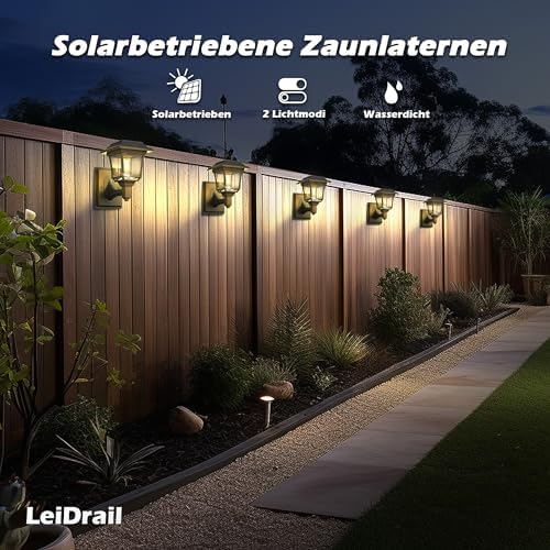 LeiDrail Solar Fence Lights, 4 Pack Solar Lights Outdoor Garden LED Solar Powered Outdoor Wall Fence Lights Waterproof Decor for Patio Yard Warm/Cold White