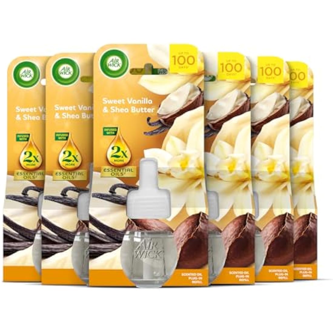 Air Wick Plug in Diffuser Refill, White Vanilla Bean, Pack 6 x 19ml, Long Lasting Fragrance, Lasts up to 600 days, Packaging may vary