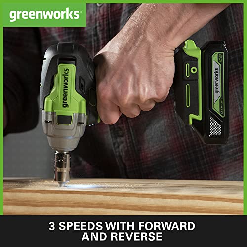 Greenworks GD24ID3 Cordless Impact Drill Driver with Brushless Motor, 2800rpm, 4000ipm, 300Nm Torque 1/4" Hex Chuck WITHOUT 24V Battery & Charger, 3 Year Guarantee