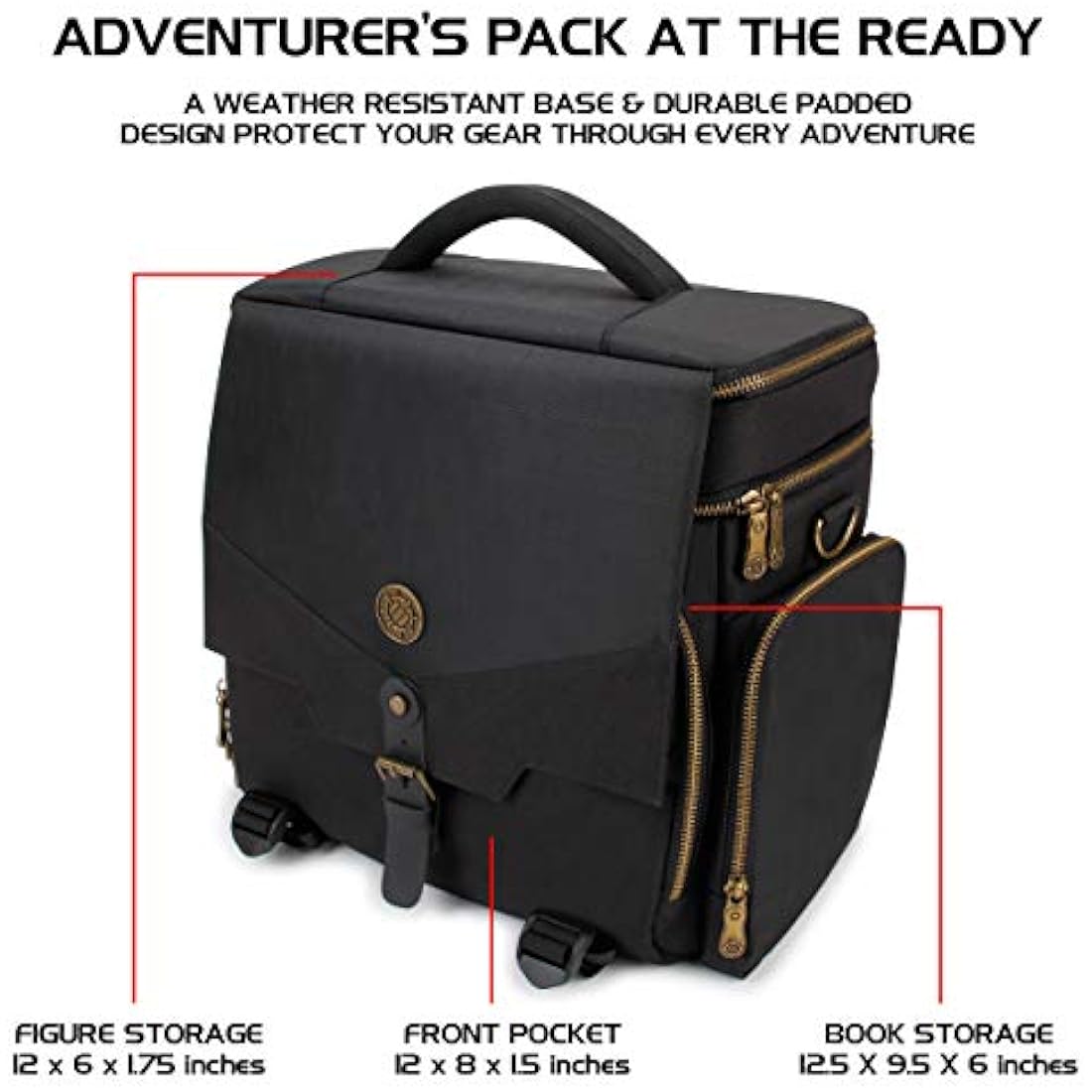 ENHANCE Tabletop DND Bag - RPG Adventurer's Dungeons and Dragons Accessories Bag with Miniatures Storage, Mat Holder, DND Dice & Token Pockets, Fits 4-8 Books, DM's Guide, Player's Handbook (Black)