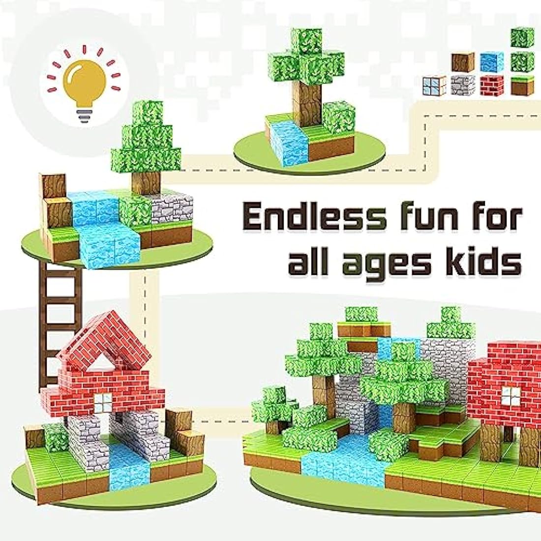 100PCS Magnetic Blocks-Build Mine Magnet World Forest Edition Toys for 3 4 5 6 7 Year Old Boys & Girls, Magnetic Tiles Sensory Kids Toys for 3+ Years Old Girls Boys, Building Construction Kids Game