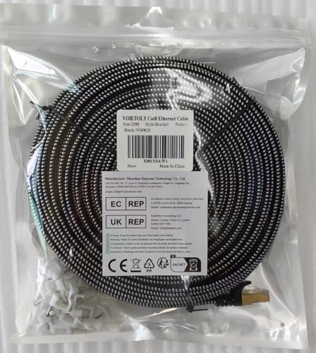 VOIETOLT Cat 8 Ethernet Cable 10M, High-Speed 40Gbps/2000Mhz Flat Braided Internet Cable, Gigabit STP RJ45 Network Cable Compatible for PS4/5, for Modem, PC/Laptop