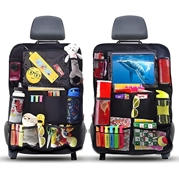 AiQInu Car Back Protector and Organiser, Waterproof Oxford Cloth Car Seat Organiser with Lots of Storage Space, Children (2 Pieces)
