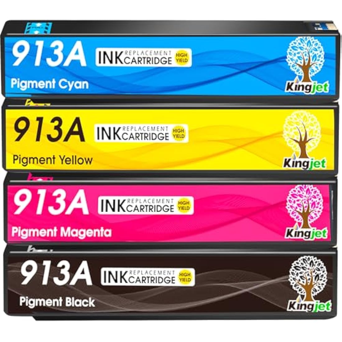 KINGJET 913A Ink Cartridges for HP 913A 913 Ink Multipack for PageWide Pro 377dw 377dn 477dw 477dn 352dn 452dn MFP 477dw 552dw 577dw Managed MFP P55250dw P57750dw (Black Cyan Magenta Yellow)