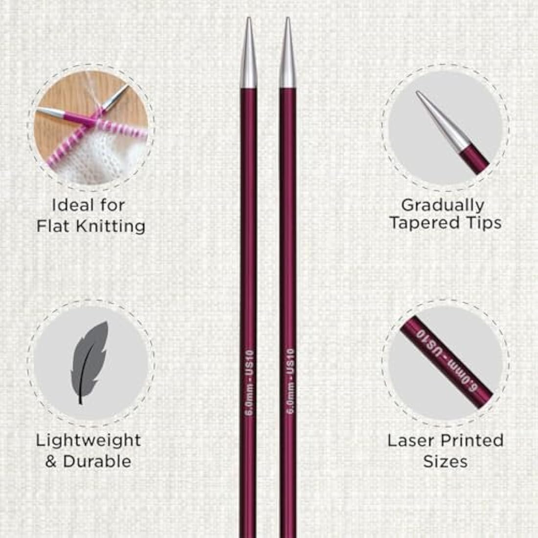 KnitPro Zing Deluxe Single Pointed Needle Set 10" (25cm) | 8 Sizes (2.5mm to 6mm)